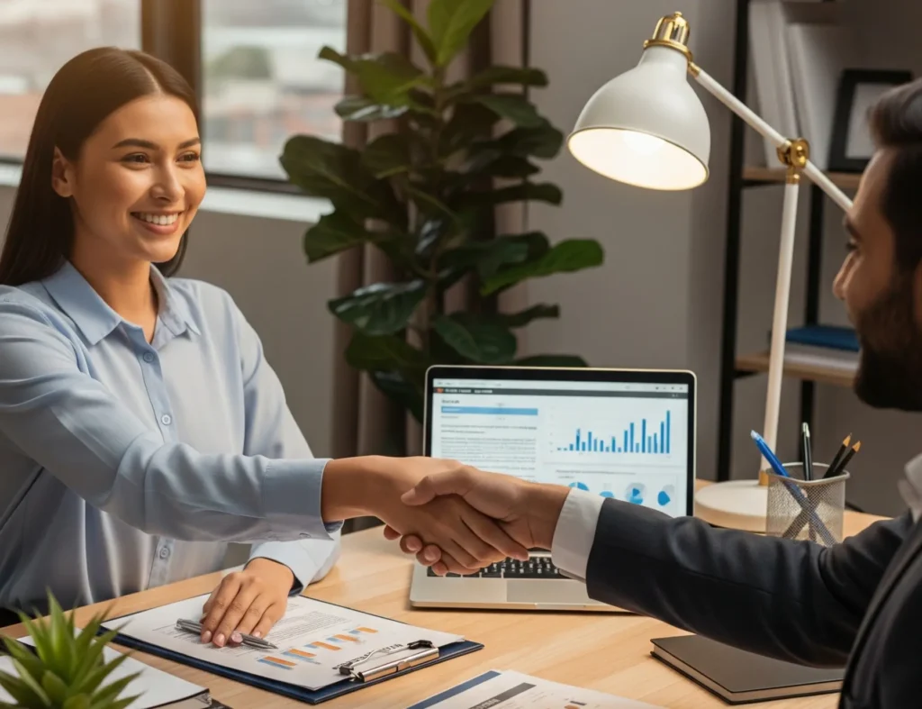 Business owner signing loan with banker