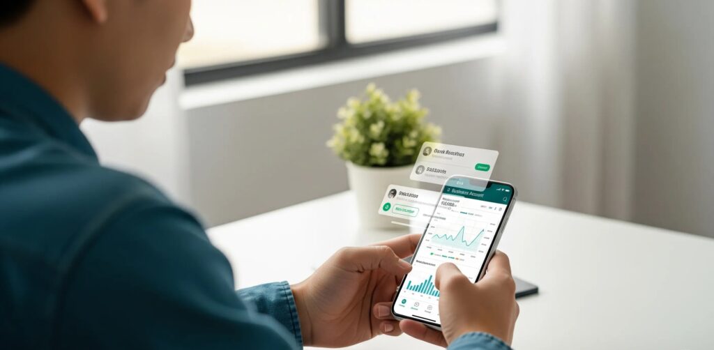 Using business mobile banking app on smartphone