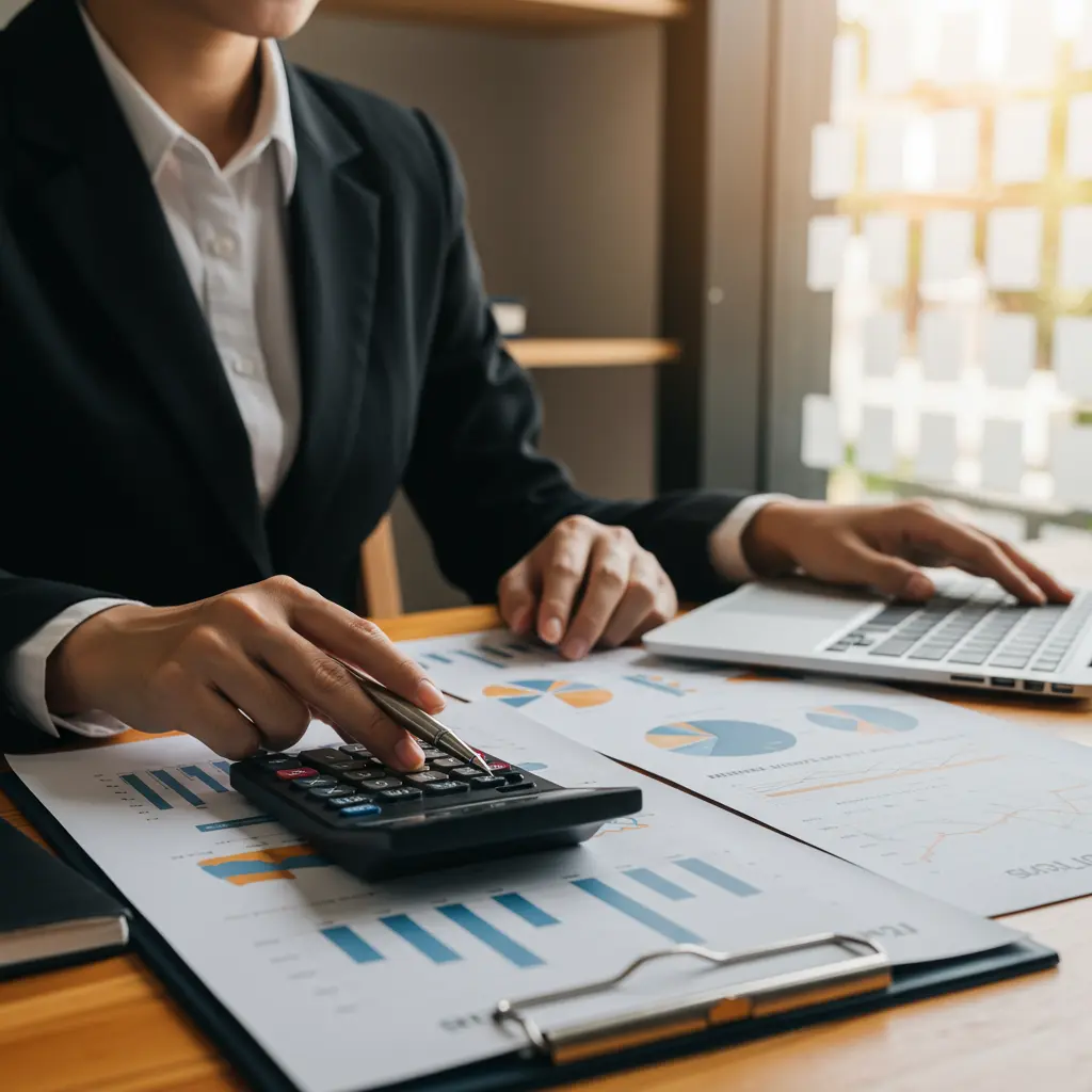 Business owner reviewing loan documents